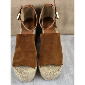 Marc Fisher Adalyn Brown Suede Leather Espadrille Platform Wedges Womens Sz 11M